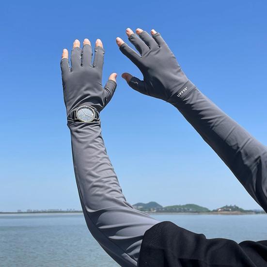Men Sun Protection Gloves, Open Finger Driving Gloves, Anti-slip Palm, Cooling UV Protection Gloves for Summer Cycling Hiking