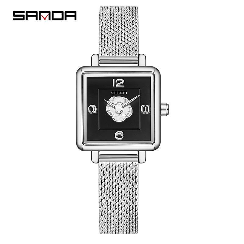 Sanda Women's Retro Waterproof Quartz Watch - Small Square Elegant Rose Dial