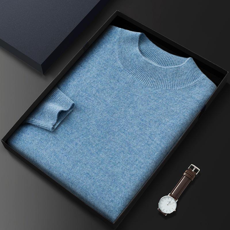 2023 Men's Plus Size Cashmere Sweater - Business Casual, Half-High Neck, Autumn/Winter Knit