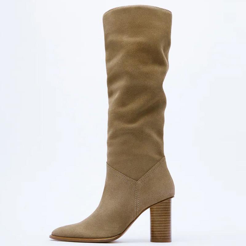 Fashion Retro Minimalist Square Head Slimming Cowhide Knee High Boots New Autumn Winter Women's Shopping Fashion Walk Show Long Boots 43