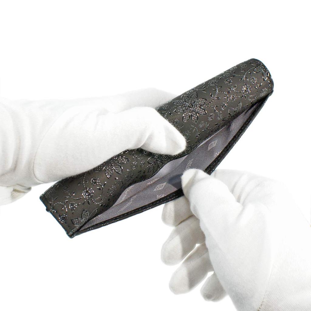 Inden Long Wallet Bundle Q with Coin Purse Deerskin Black X Black Lacquer Clematis Pattern [Indenya] 2308-01-169