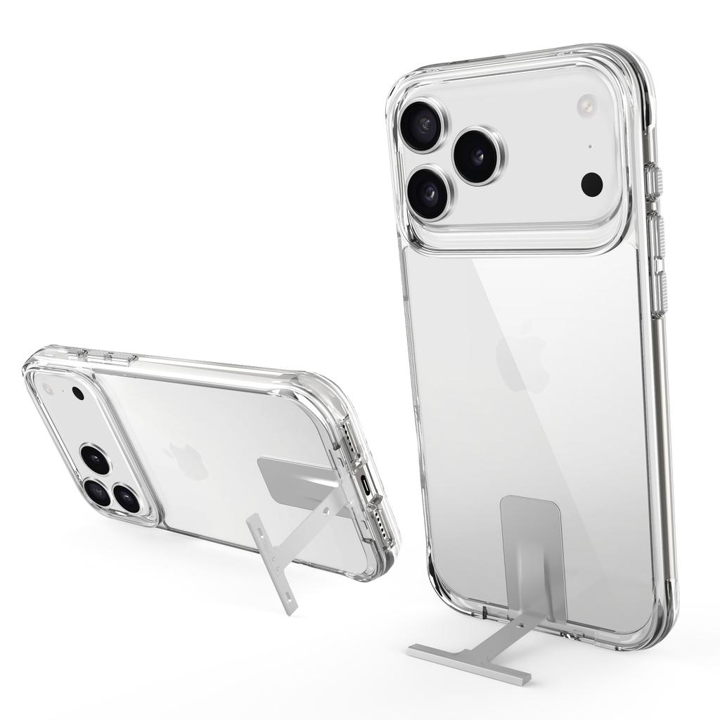 For iPhone 17 Pro Case TPU+PC Transparent Phone Cover with Kickstand