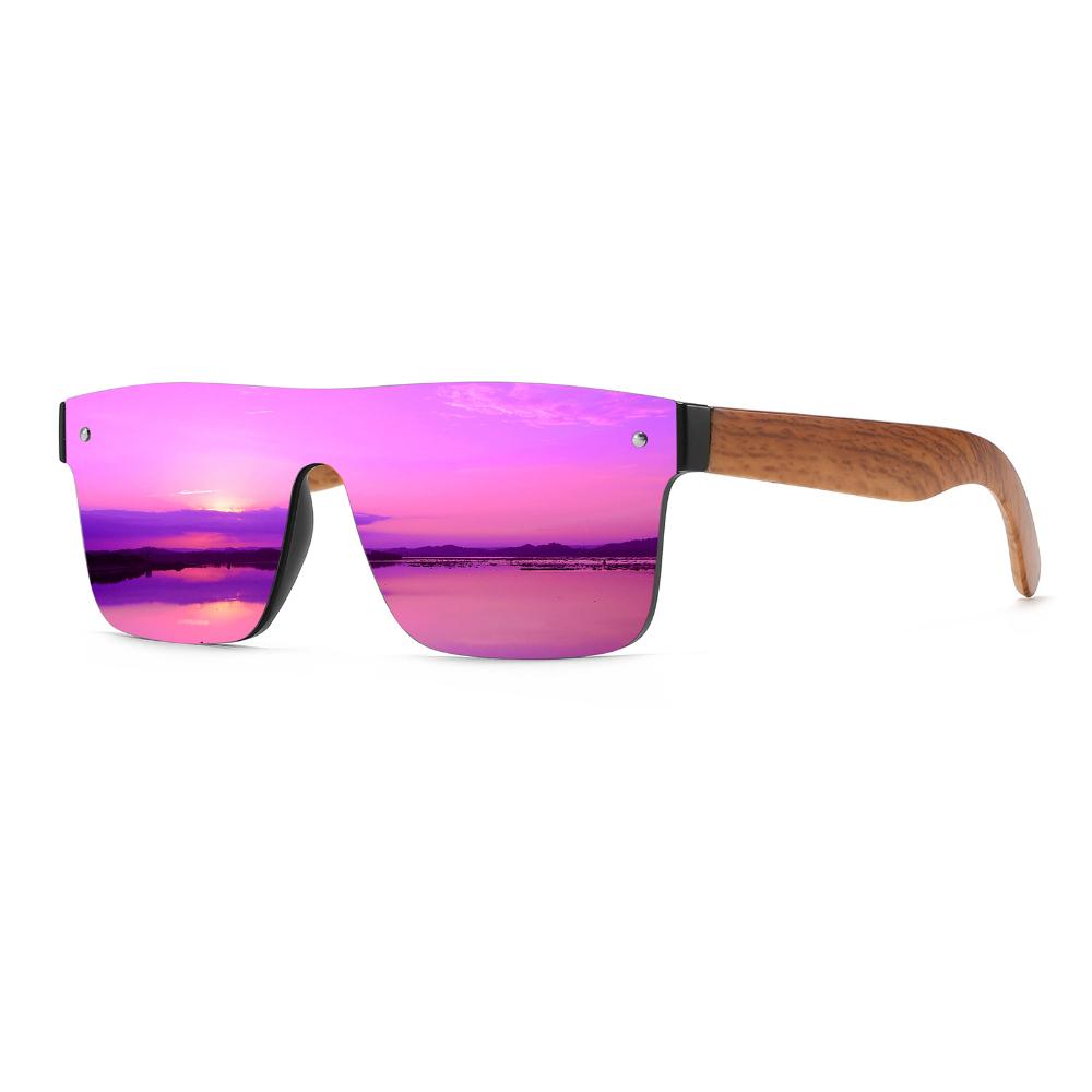 Polarized Sun Glasses Flat Top Square Frame Luxury Wood Grain Temples Women Eyeglasses Retro Square UV400 Outdoor Goggles