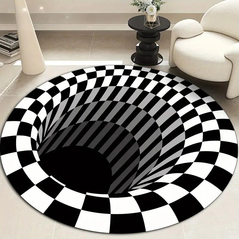 

1pc Modern 3D Illusion Checkered Round Area Rug Washable NonSlip Floor Mat for Entryway and Bedroom Living Room Coffee Table Rug 80cm x 80cm