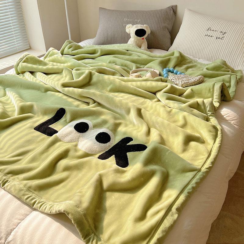 Solid Thick Cartoon Towel Embroidered Blanket Double Layer Warm Milk Velvet Sofa Cover Cozy Breathable Bedspread for Adult Kids