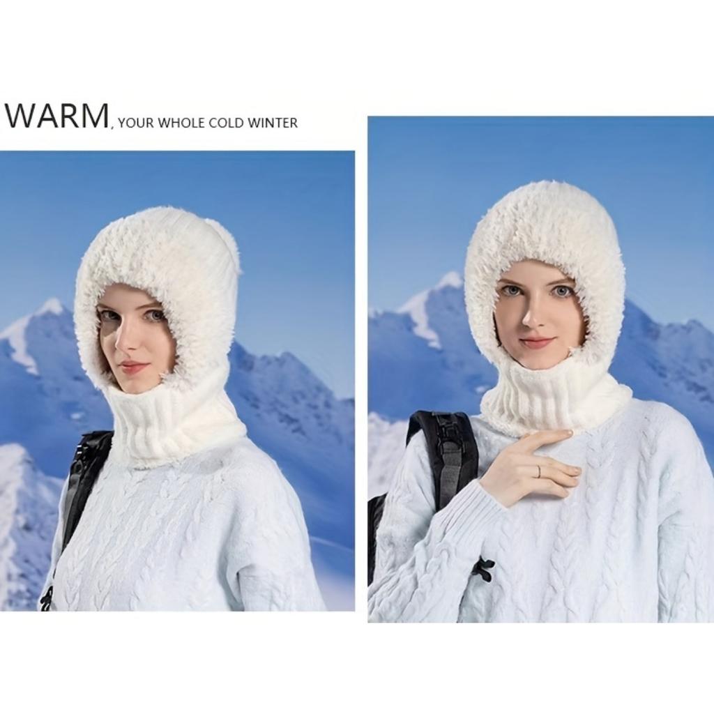 Women's Winter Hat Face Mask and Plush Earrings - Soft and Warm Full Face and Head Cover- Soft Fleece Lining Women's Winter Hat