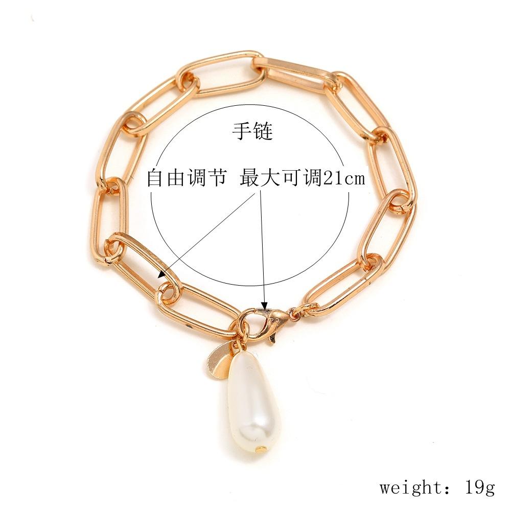 Water Drop Pearl Pendant Bracelet Cold Style Hip Hop Simple Jewelry Women, Korean Version Anklet Bracelet Two-Piece Set