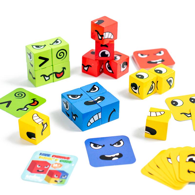 Kids' Expression-Changing Magic Cube Puzzle: Wooden Parent-Child Early Education Toy