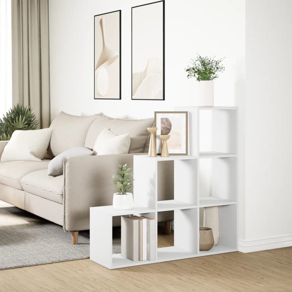 Room Divider Bookshelf 3 Tier White 99 x 29 x 99 cm Engineered Wood