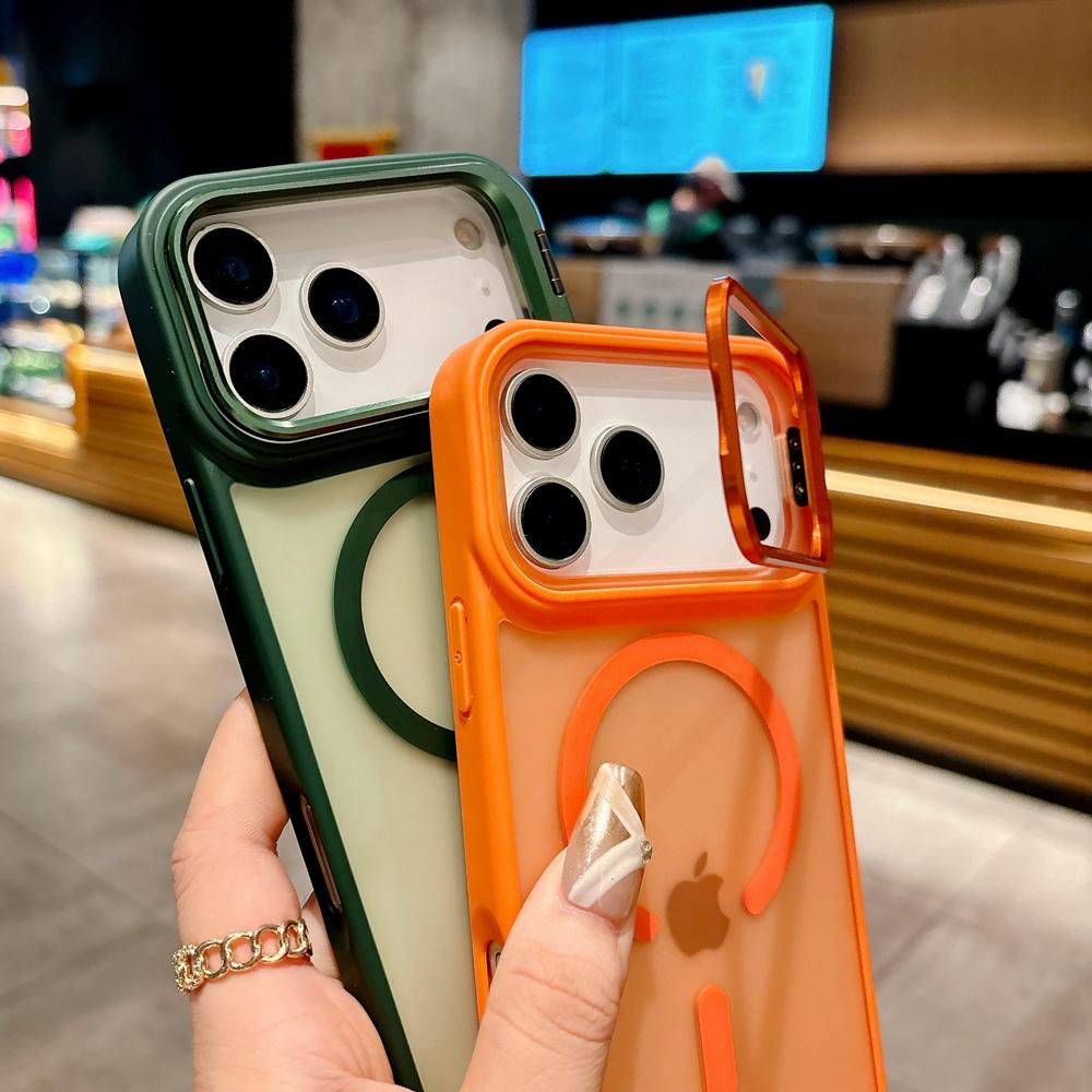 KEYSION Metall-Objektivständer Handyhülle für MagSafe für iPhone 17 Pro Max 17 Air Magnetisch Transparent Matt PC+TPU Stoßfeste Hülle