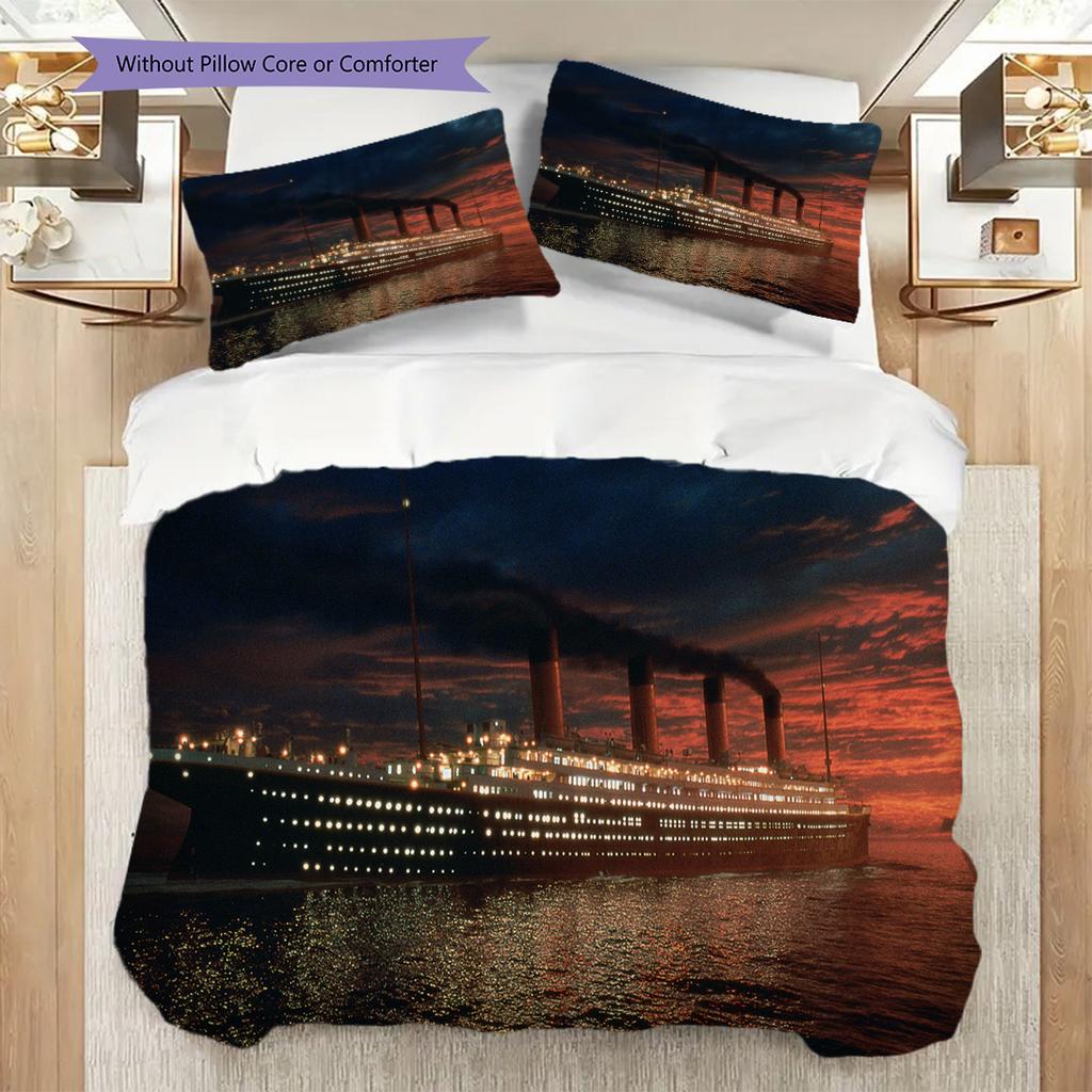 Titanics Final Voyage Sunset Bedding (1 * duvet cover + 2 * pillowcase, without core) 2D Flat Christmas birthday gift Soft and comfortable Bedding set