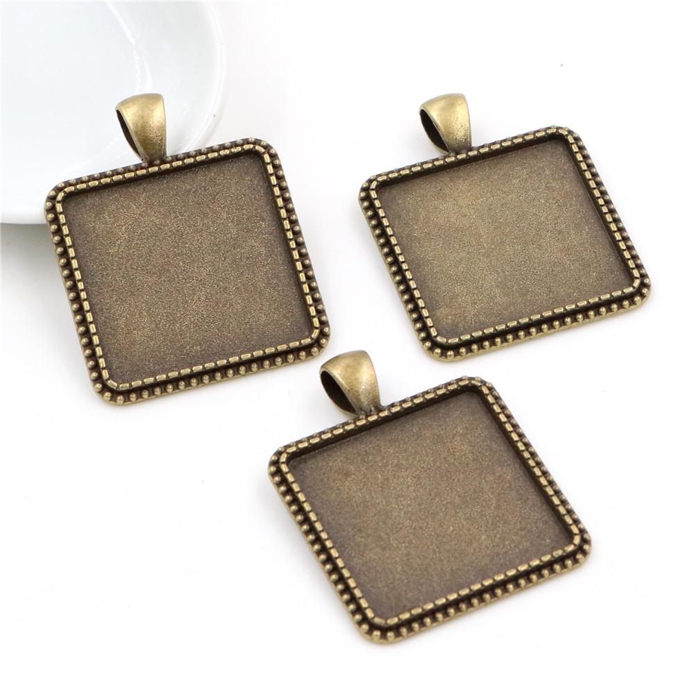 New Fashion 5pcs 25mm Inner Size 7 Colors Plated Square Cabochon Base Setting Charms Pendant,Fit 25mm Square Glass Cabochons