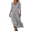 Dresses For Womens Vintage Print Tunic Waisted Midi Dress Summer Casual 3/4 Sleeve Dress