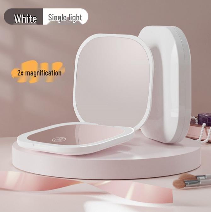 Compact Rechargeable Cosmetic Bag with LED and Foldable Handheld Makeup Mirror for Female Students