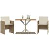 3 Piece Bistro Set with Cushions Beige Poly Rattan