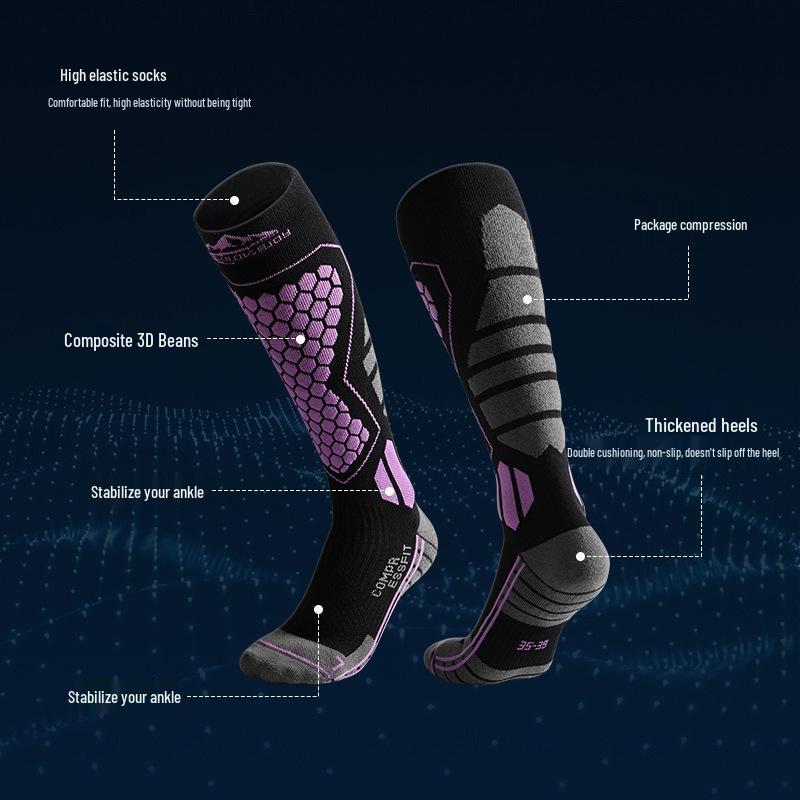 Unisex Winter Wool Ski Socks - Warm, Quick-Dry, Fleece-Lined, High-Top Compression for Outdoor Sports