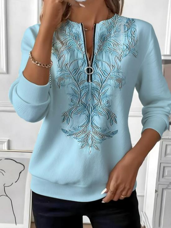 2025 Loose Fit Casual Outfit: Colorful Embroidered Zipper Top, Perfect for Walks and Dates
