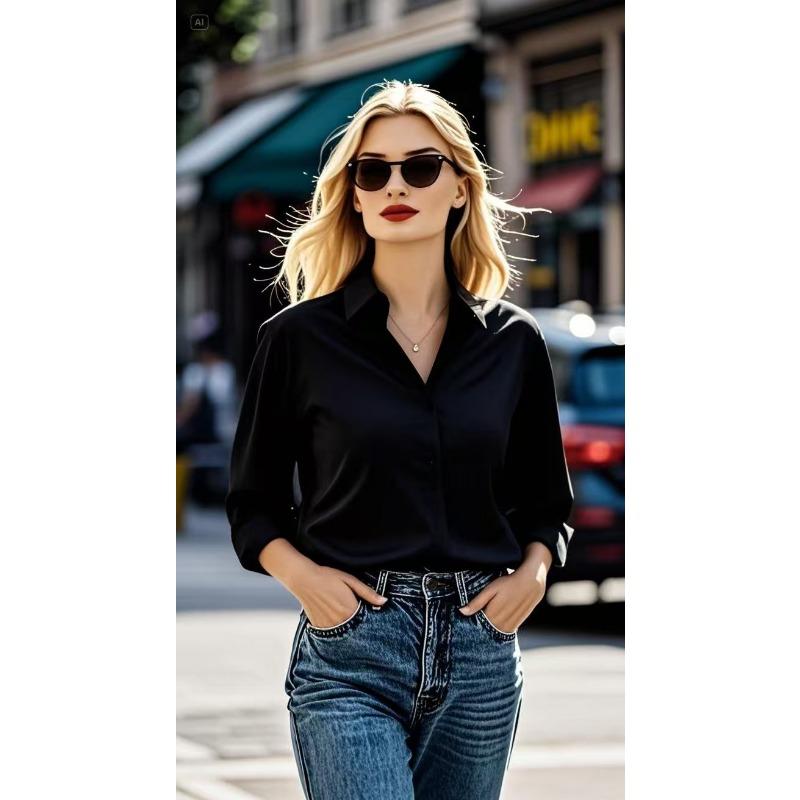 Spring Autumn Simple Fashion Solid Color Bottomed Shirt Women Long Sleeve Elegant All-match Button Top Blouse