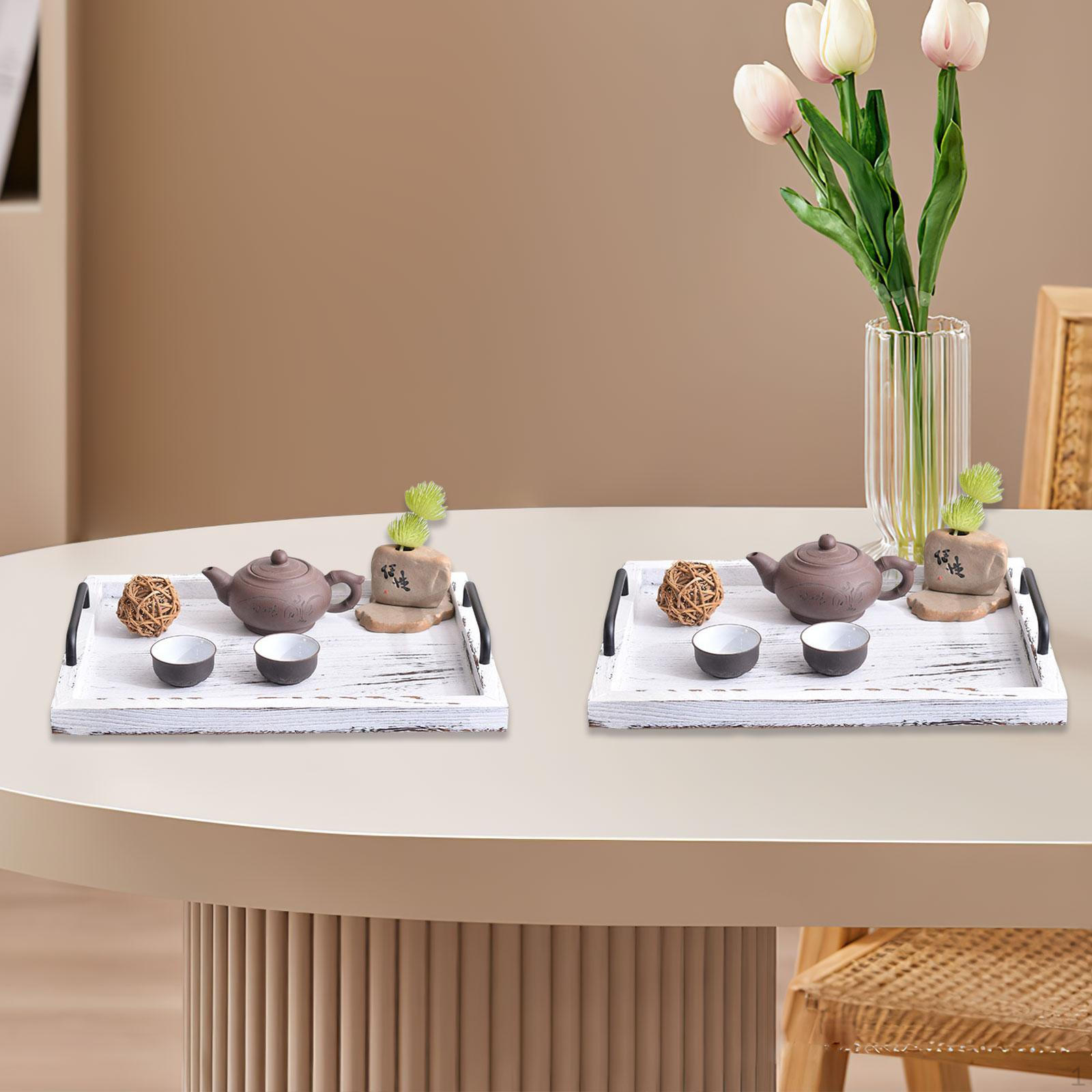 

2 шт. подносов для сервировки из дерева в деревенском стиле, декор в фермерском стиле, прямоугольные многоцелевые тарелки с white