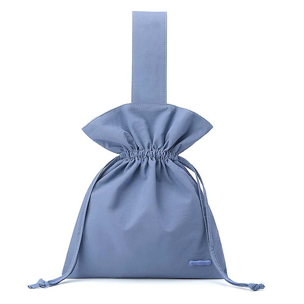 Large Capacity Solid Color Handbag Portable Pleated Bucket Bag Nylon Drawstring Bag  Shopping