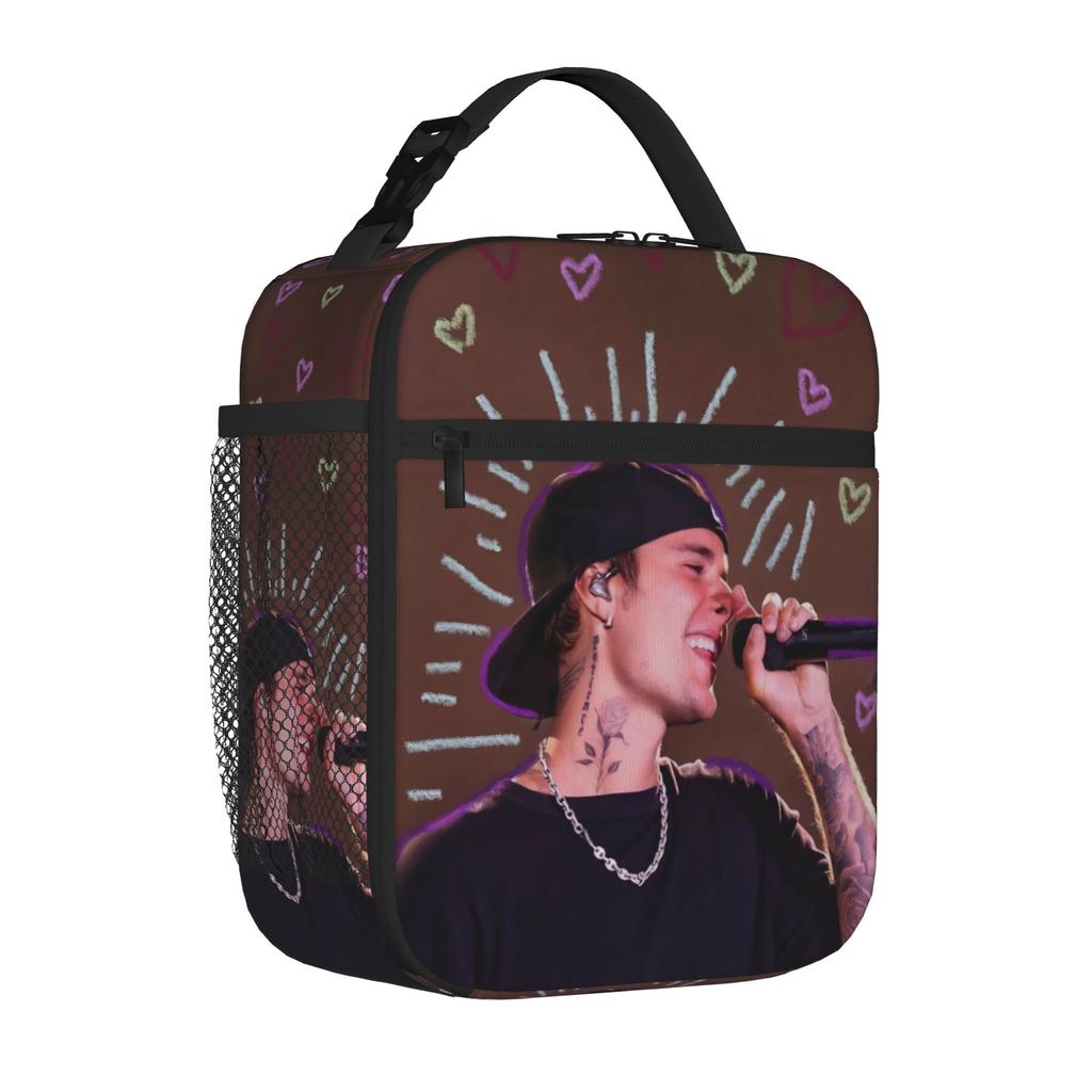 Insulated Lunch Tote Bag Justins Pop Singer Biebering Fashion Dance Cool Thermal Cooler Lunch Boxes with Handle For School