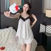 Ice Silk Women's Spring and Autumn Pajamas, Summer Sexy Suspender Shorts, Thin Simulated Silk Two-piece Set, Homewear