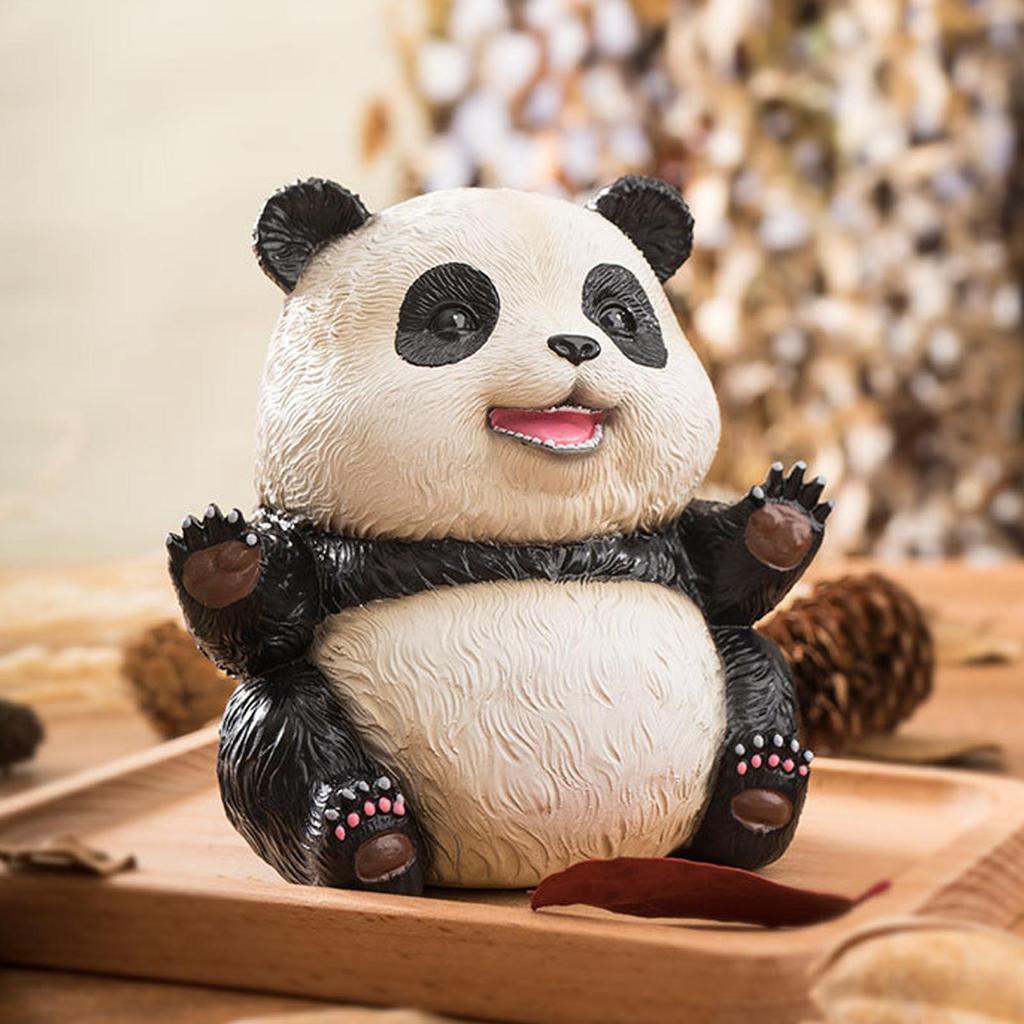 Panda Figurine Cute Lifelike Sturdy Resin Panda Animal Figure Ornament for Home Office Desktop Decoration