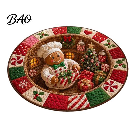 Christmas Party Home Decor 3D Rug, Illusion Area Round Decorative Non Slip Holiday Floor Covering Mat, Festive Carpet for Indoor Living Room