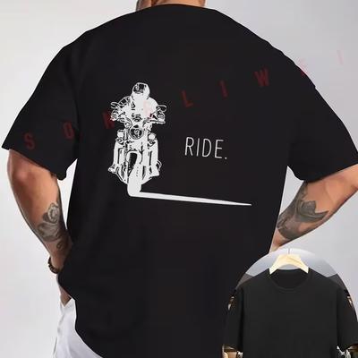 RIDER Motorcycle Minimalist Line Art T-Shirt Back Print Men's Short Sleeve O-neck Casual Tops