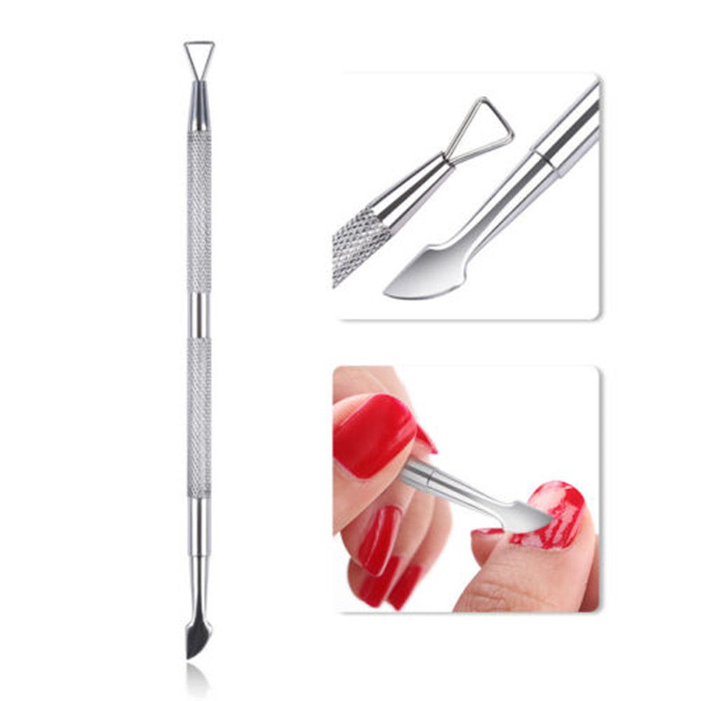 New Dual-ended Stainless Steel UV Gel Clean Stick Cuticle Pusher Nail Polish Remover Triangle Rod