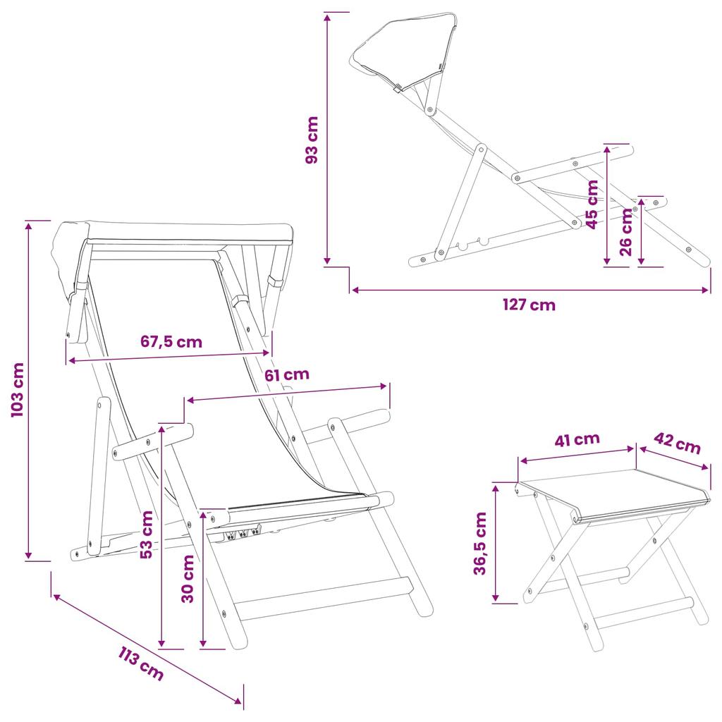 Deck Chair 4 pcs 3 Position Solid Eucalyptus Wood Red