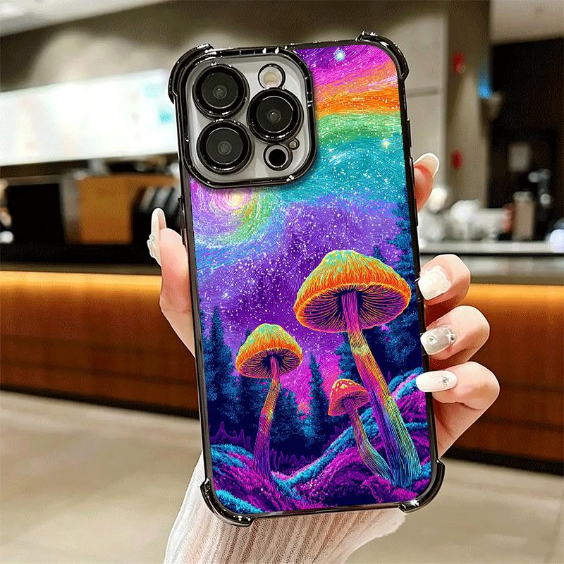 Weird Psychedelic Mushroom Plating Phone Case For Iphone 16 17 Pro Max Air 16E 14 15 Plus 12 13 Mini Anti-Fall Airabag Cover