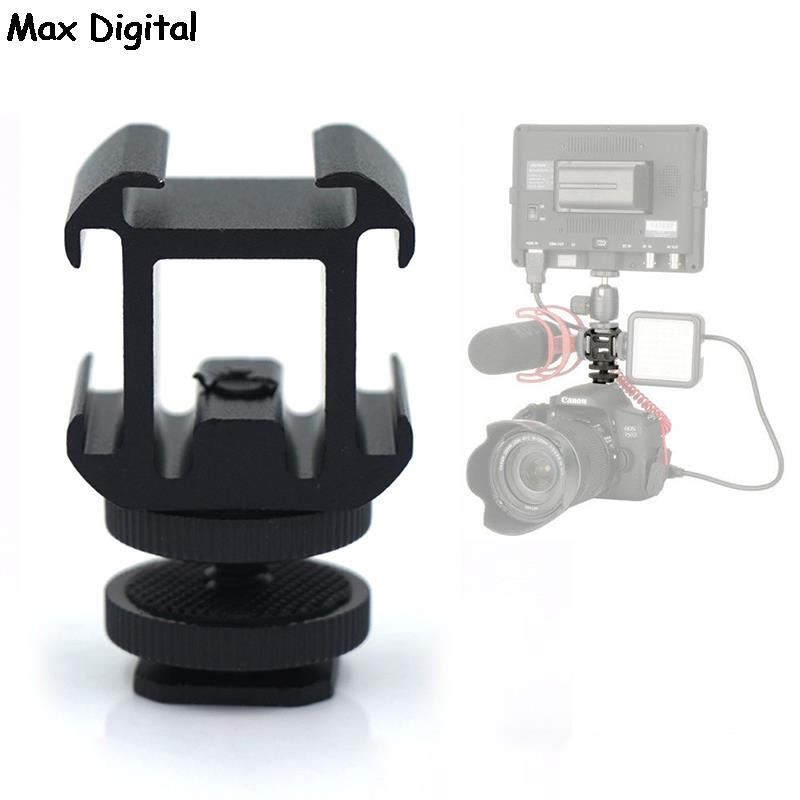1Pc Triple Hot Shoe Mount Adapter Dual Screws Bracket Stand Holder for DSLR Camera for LED Video Microphone Monitor Flash Light