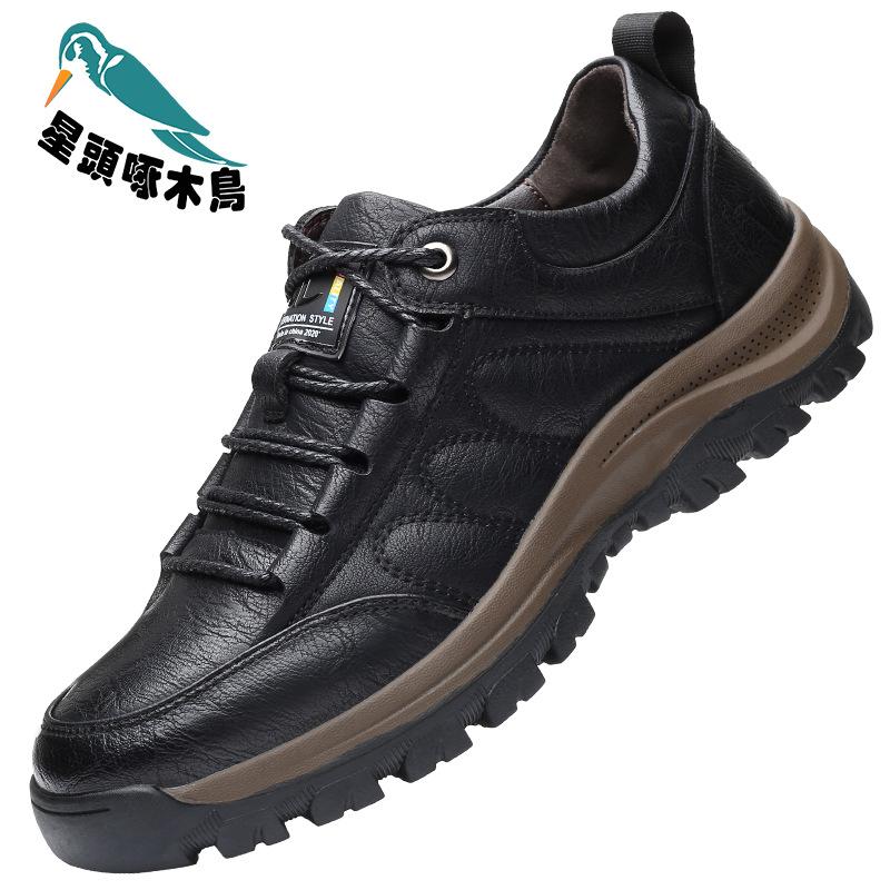 2025 New Men's Shoes Spring Sports and Leisure Leather Shoes Soft Sole Non-slip Travel Shoes