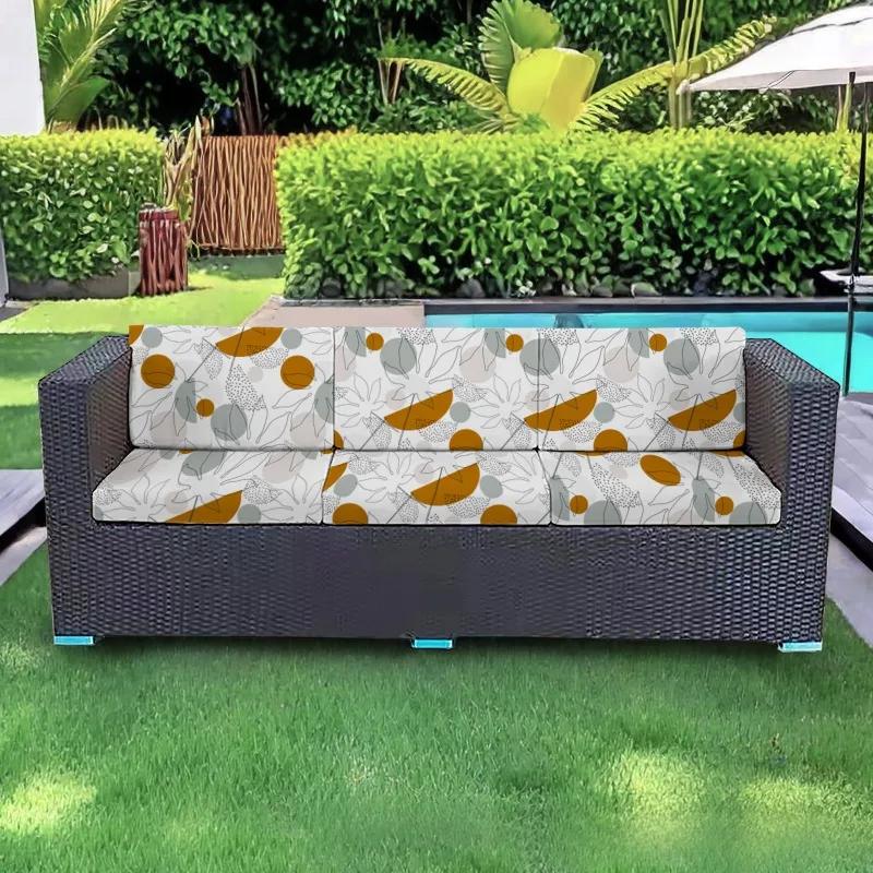 Patio Waterproof Printing Sofa Seat Furniture Protector Slipcover Stretch Sofa Cushion Cover with Elastic Bottom for Living Room
