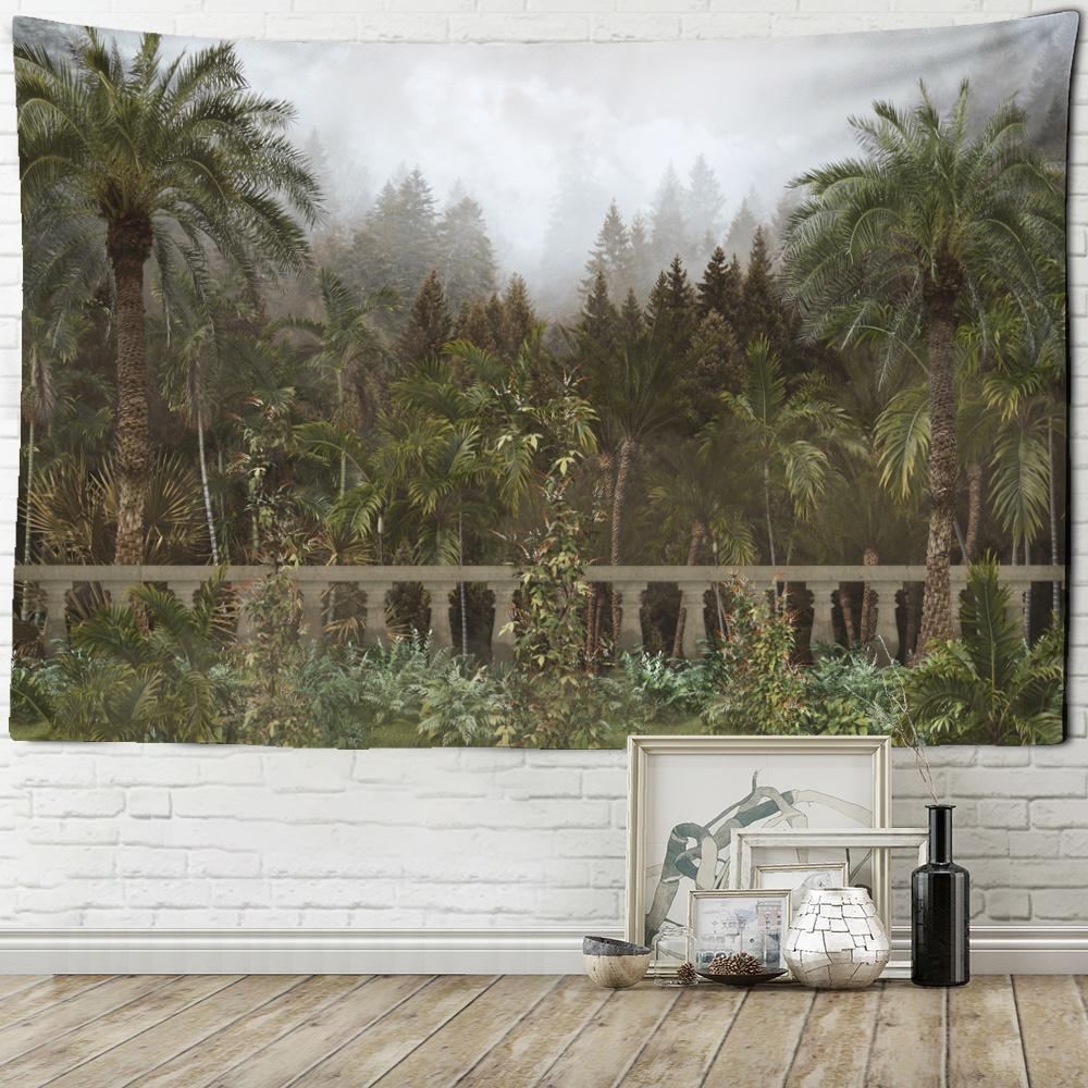 Tropical Plants Tree Tapestry Forest Illustration Wall Hanging Coconut Trees Pattern Tapestry for Bedroom Living Room Home Decor