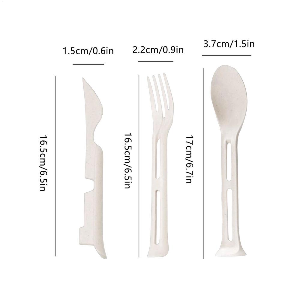 

Portable Travel Cutlery 3Pieces Reusable Travel Cutlery Set Flatware Serving Tool Knife Fork Spoon Detachable Cutlery for Picnic бежевий