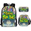 Monster Singer Elementary School Bag Three-Piece Nylon Printed Backpack Breathable Backpack Lightweight