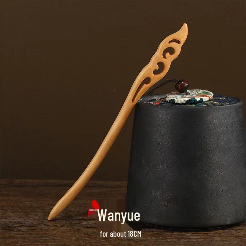 Peach Wood Double-Sided Carved Hairpin for Qipao Hanfu Updo - Ancient Style Accessory