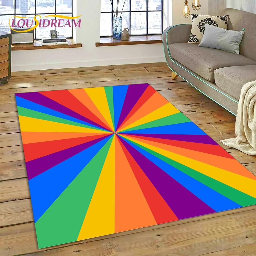 Rainbow Colour Illusion Cartoon Carpet Rug for Bedroom Living Room Home Sofa Decoration,Children Game Large Decor Floor Mat Gift