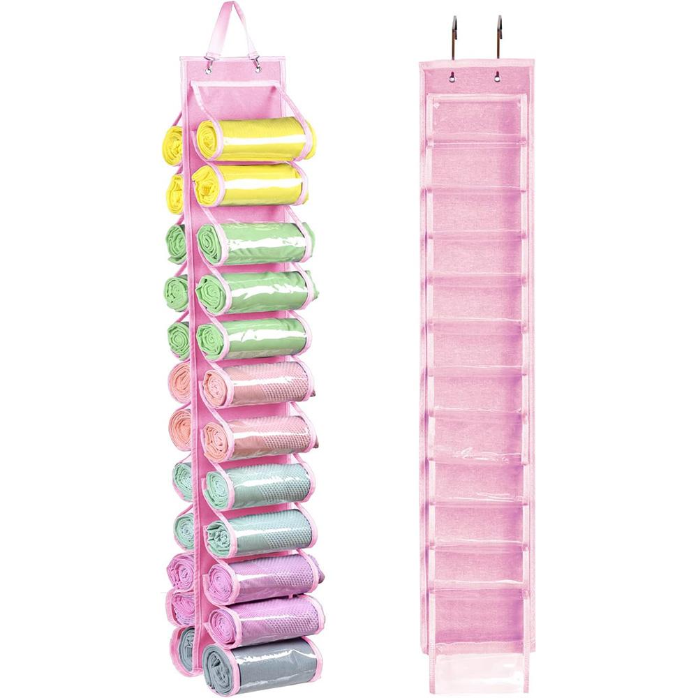 

Сумка для хранения леггинсов Вешалка для хранения Вмещает 24 леггинса или футболки Джинсовый отсек Вешалка для хранения, Портативные шкафы Держатель рулонов розовый