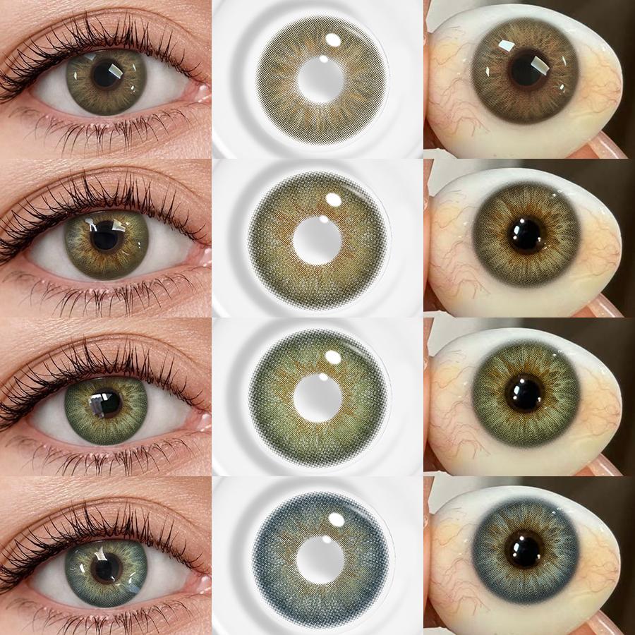 FreshLady 1 Pair 2pc 14.20mm Yearly Disposable Colored Contact Lenses, Natural Brown/Blue/Green Color, Suit for Makeup/daily Live