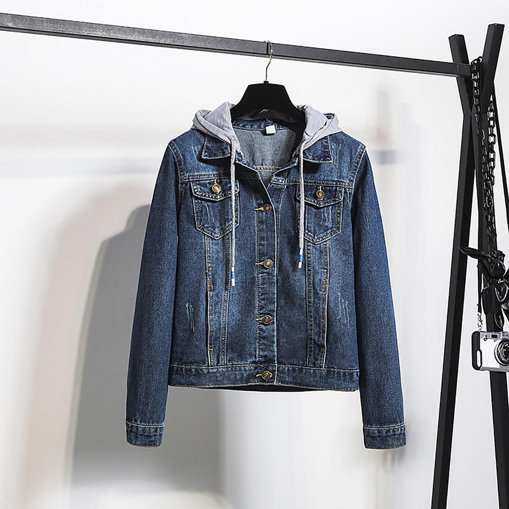 Women's Fashion Long Sleeve Pocket Button Denim Jacket Plus Size