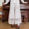 Damen Japanese Style Baumwolle Leinen Spitze Patchwork Weitbeinige Hosen