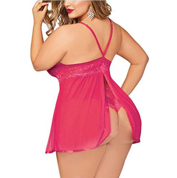 Plus Size Sexy Lace See-Through Nightdress for Women - Cross-Border European & American Style