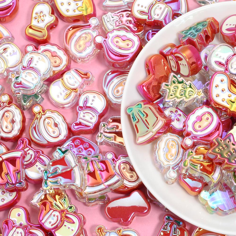 10pcs Christmas Series Acrylic Beads Santa Bell Christmas Socks Loose Beads For DIY Handmade Charm Bracelet Earring Jewelry Gift