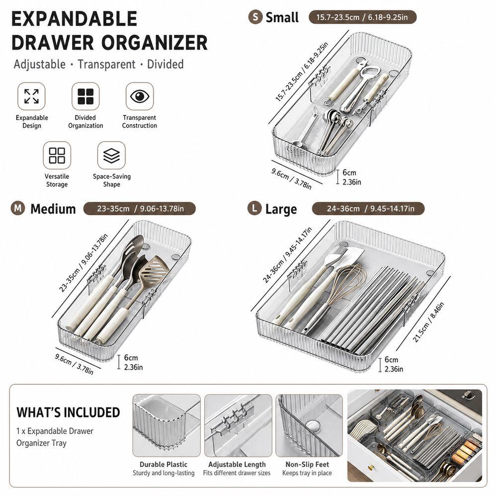 Divided Drawer Tray Transparent Drawer Storage Bin Multifunctional Divider Box