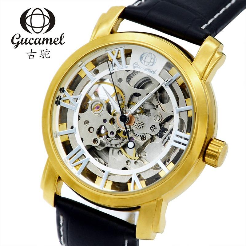 Orologio meccanico da uomo, orologio meccanico automatico scheletrato fashion business da uomo, orologio da uomo tutto oro