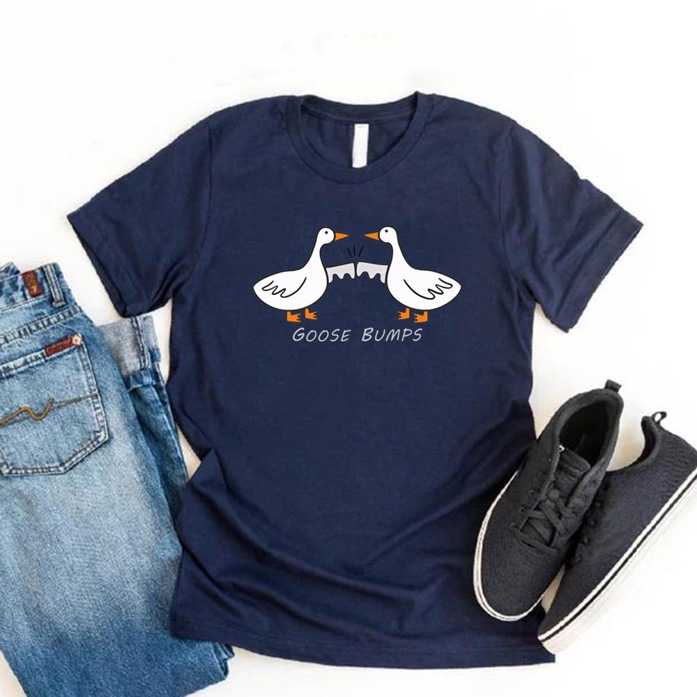 Goose Bumps T Shirt Funny Goose T-shirts Women Short Sleeve T Shirts Duck Lover Tee Streetwear Women Clothing Vintage Clothes