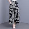 Women's Plus Size Cotton Silk Printed Wide Leg Pants, Elastic Waist Casual Summer Trousers (XL-5XL)